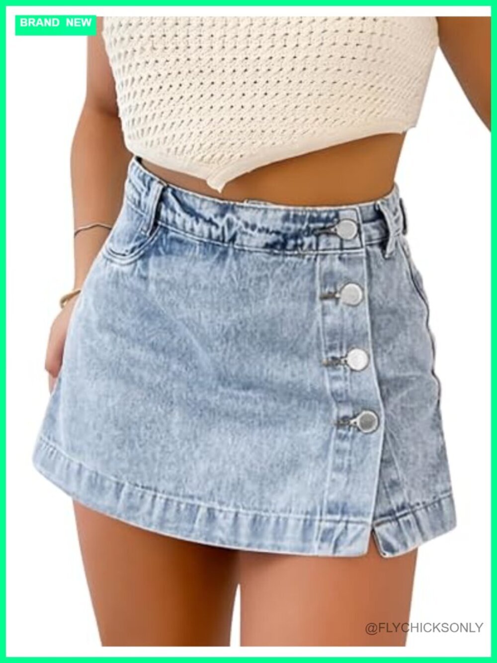 Trendy Denim Skort with High Rise Stretchy Jean Shorts